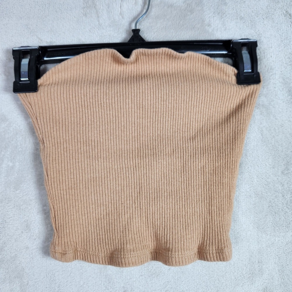 Garage Tube Top Womens XS Tan Ribbed Cotton Blend Strapless Cropped Summer Vacay